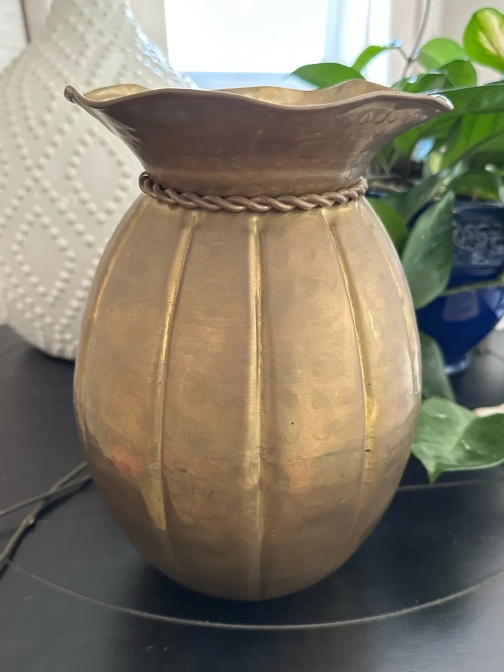 Vintage Brass Vase Planter Urn w/ Twisted Rope Detail - Picture 2 of 2